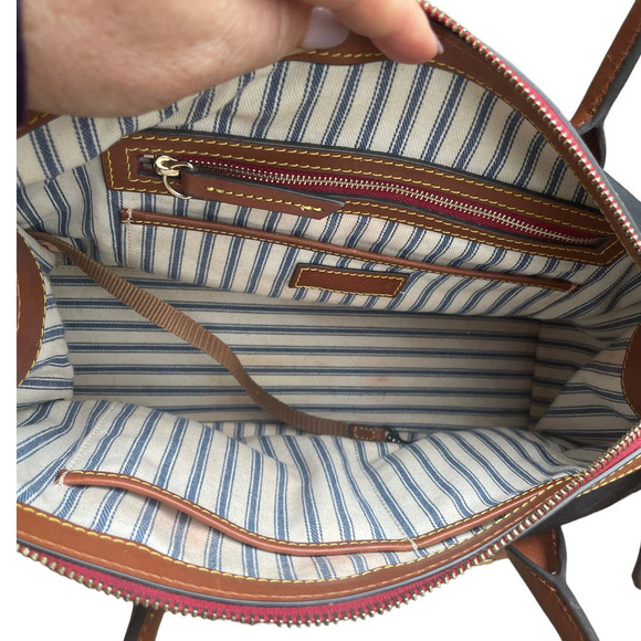 Dooney & Bourke Camden Saffiano Black Nylon Satchel w Brown Leather Trim - Picture 10 of 16